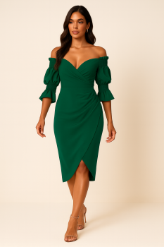 Kleid Sarah mit Carmenauschnitt grün
