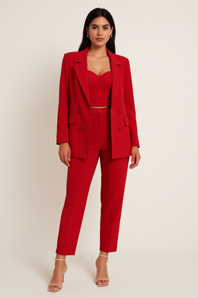 WOW - Dreiteiler Blazer - Oberteil - Hose - Rot